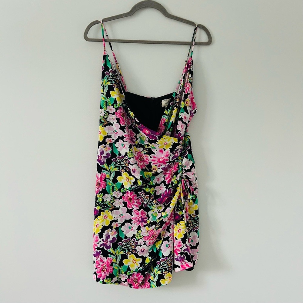 Free People En Elly Floral Black Multi Color Sleeveless V Neck Mini Dress NWT L